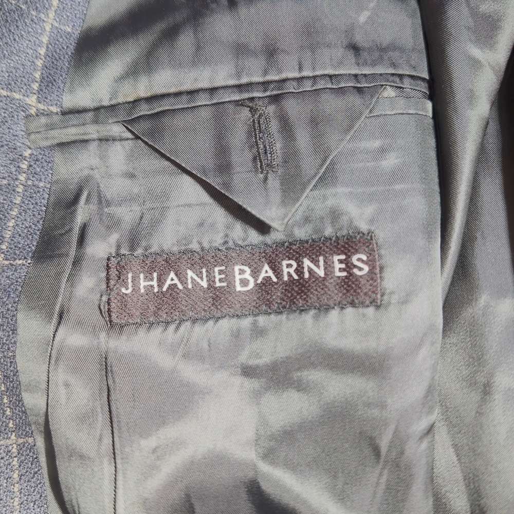 Jhane Barnes Charcoal Plaid Windowpane Sz 52 Double Breasted Blazer - Picture 4 of 6